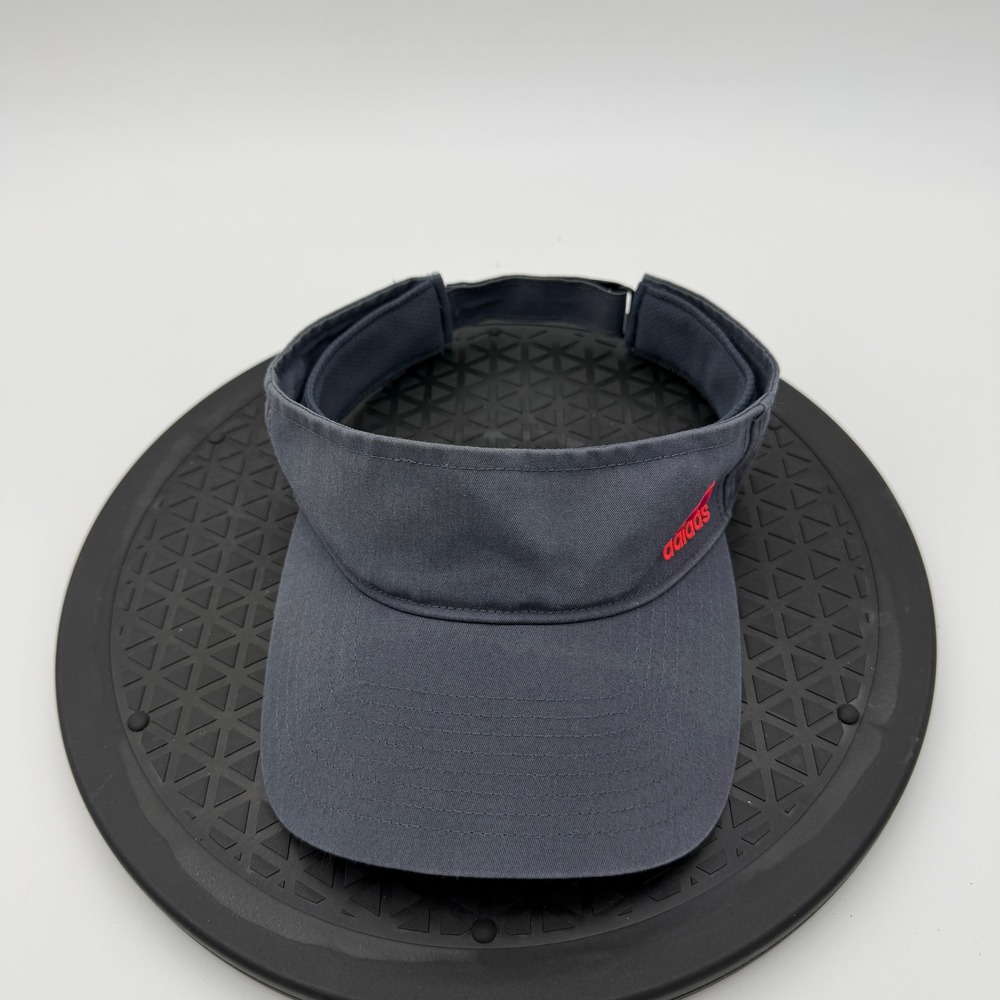 Adidas Women's Athletic Sun Visor Hat Charcoal Grey Red Logo Adjustable Strap